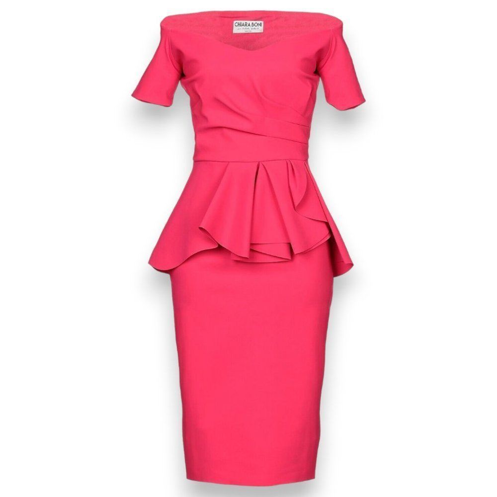 Chiara Boni Le Petite Robe Blake peplum jersey dress size 8 in Raspberry